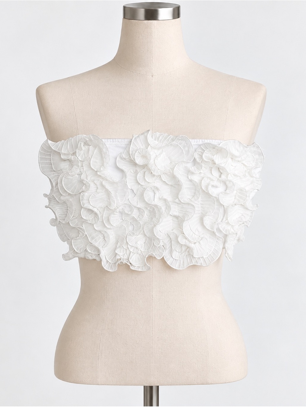 Vintage Y2K White Ruffle Layered Strapless Bandeau Top Size S